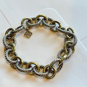 David Yurman Oval Link Chain Bracelet Sterling Silver with 18K Yellow Gold, 10mm